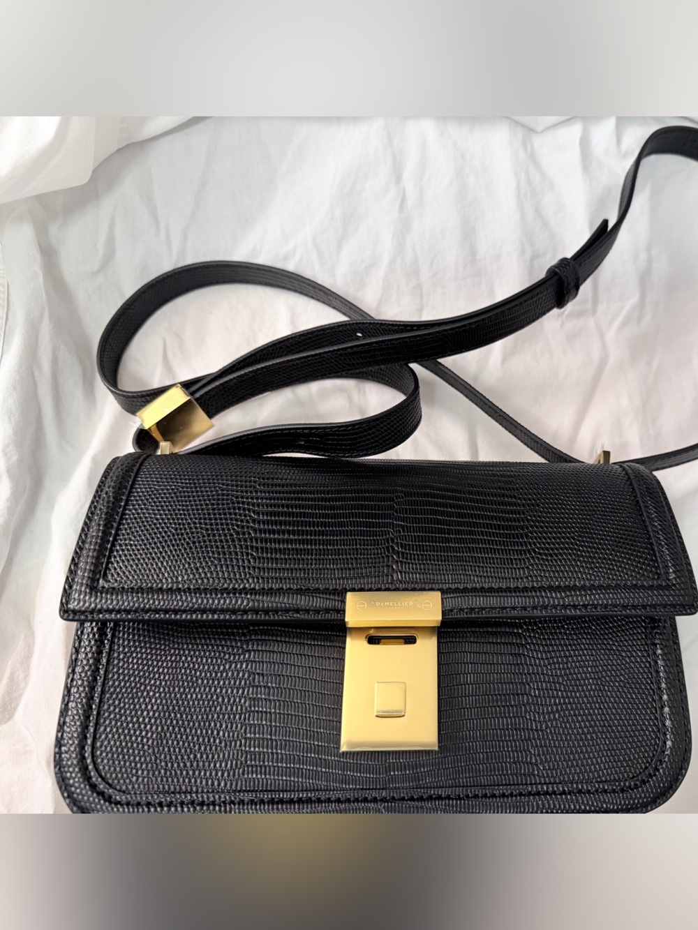 Demellier Paris Crossbody Black Lizard effect
